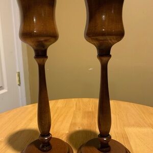 Two Vintage Wooden Candleholders . .